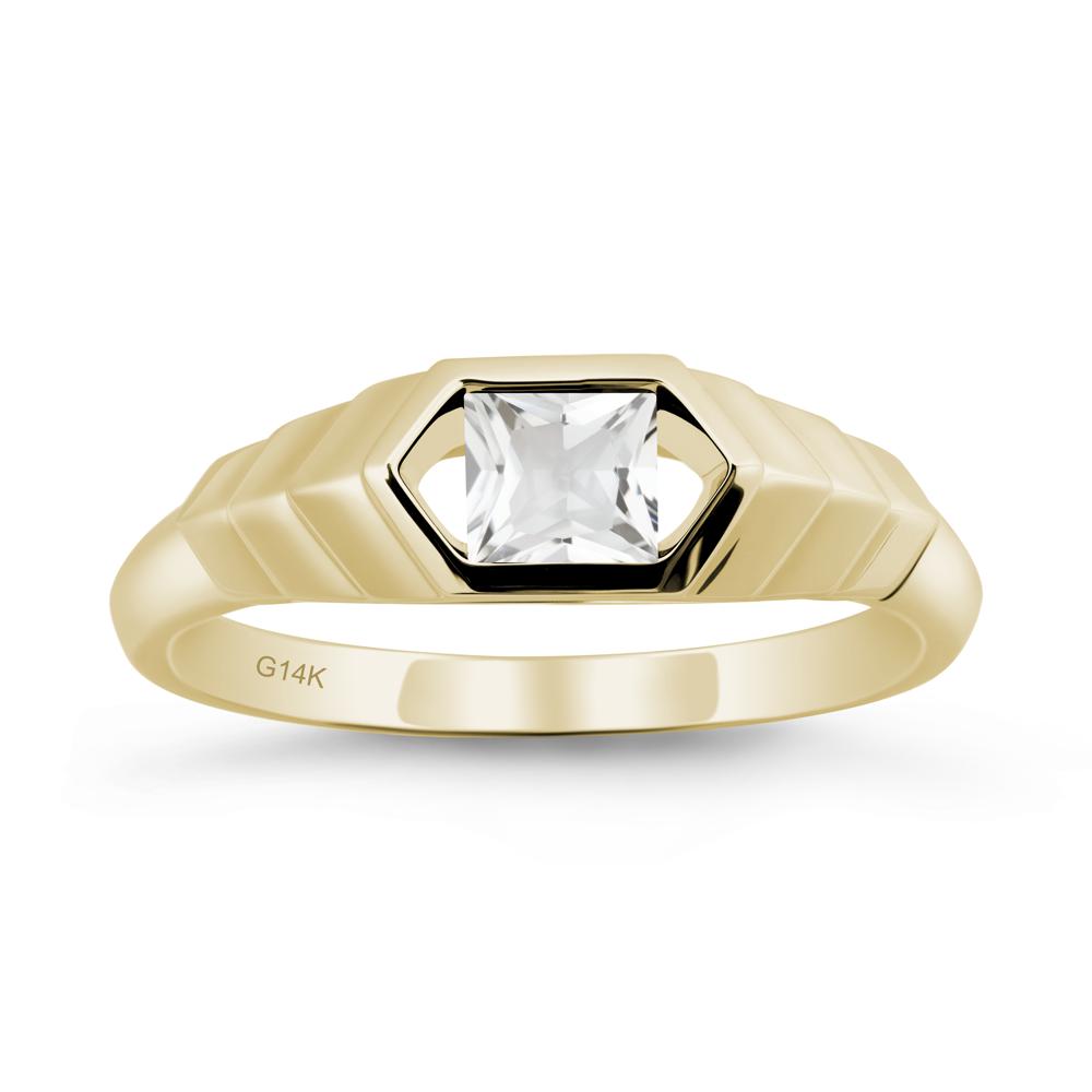 Asscher White Topaz Ring with Hexagon Frame - LUO Jewelry #metal_14k yellow gold