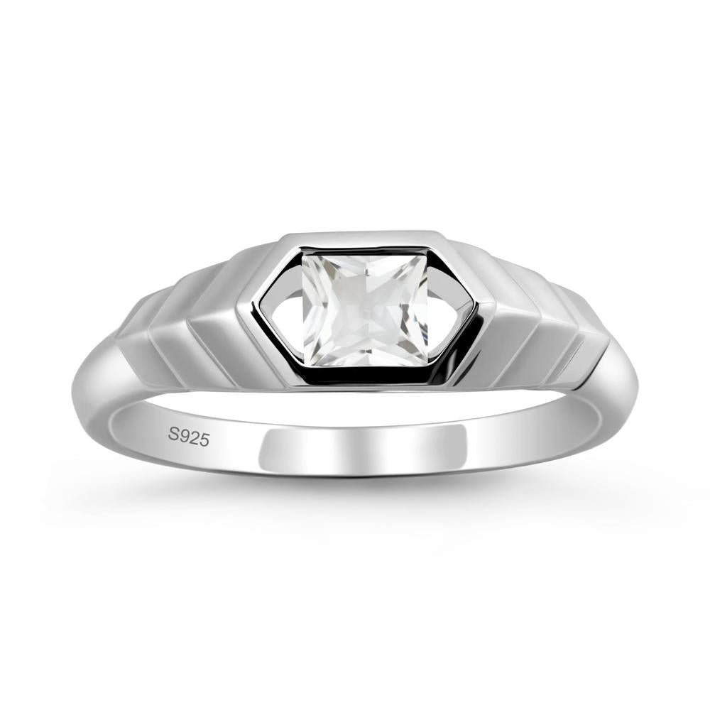 Asscher White Topaz Ring with Hexagon Frame - LUO Jewelry #metal_sterling silver