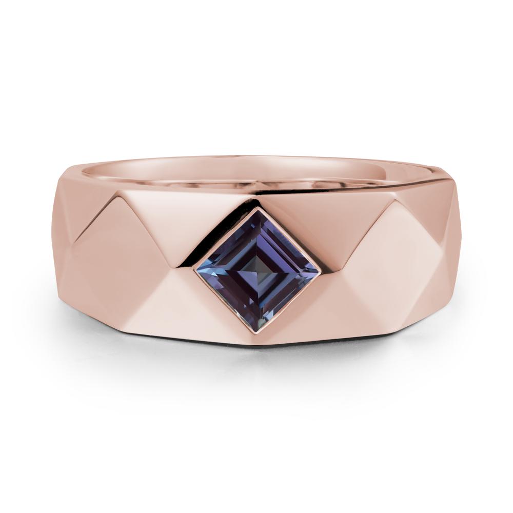 Wide Band Multi-Faceted Alexandrite Ring - LUO Jewelry #metal_14k rose gold