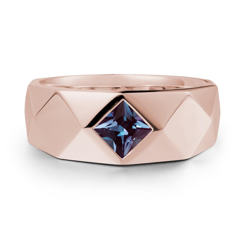 Wide Band Multi-Faceted Alexandrite Ring - LUO Jewelry #metal_14k rose gold