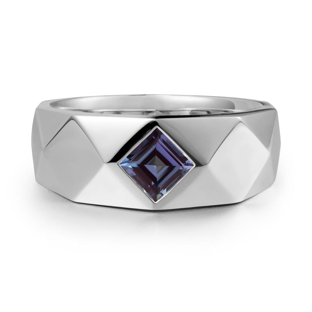 Wide Band Multi-Faceted Alexandrite Ring - LUO Jewelry #metal_14k white gold