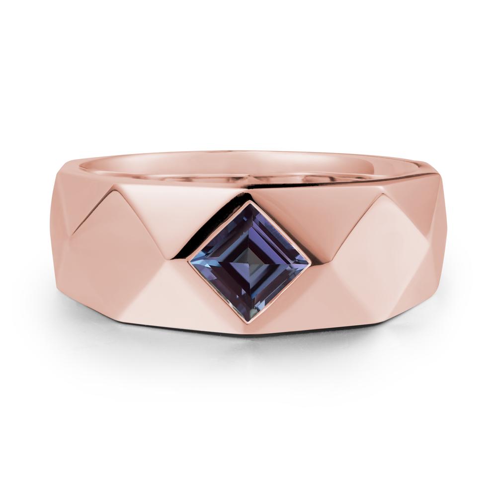 Wide Band Multi-Faceted Alexandrite Ring - LUO Jewelry #metal_18k rose gold