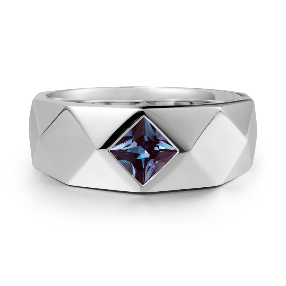 Wide Band Multi-Faceted Alexandrite Ring - LUO Jewelry #metal_18k white gold