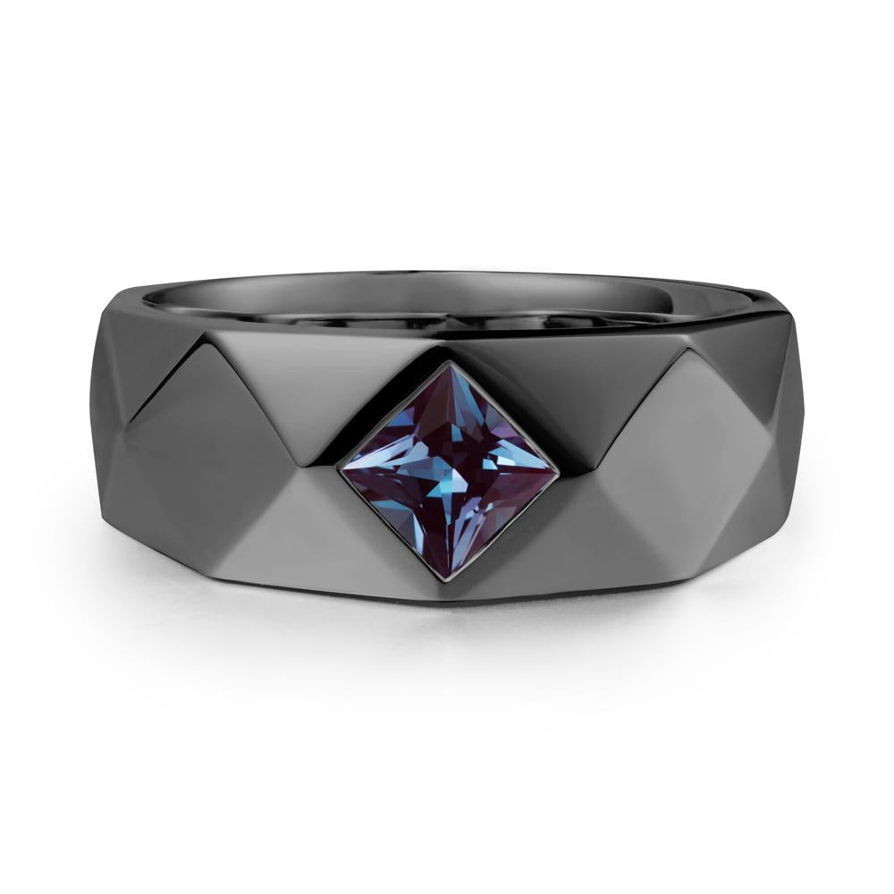 Wide Band Multi-Faceted Alexandrite Ring - LUO Jewelry #metal_black finish sterling silver