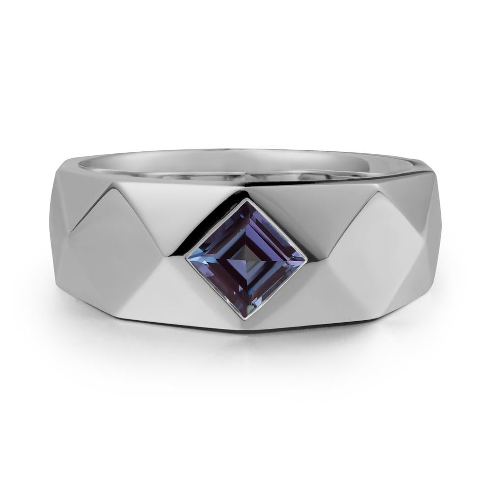 Wide Band Multi-Faceted Alexandrite Ring - LUO Jewelry #metal_platinum