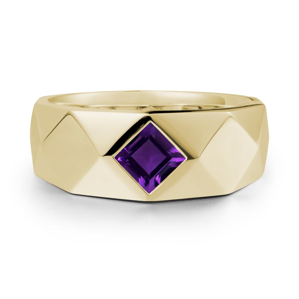 Simple Men Princess Cut Amethyst Ring - LUO Jewelry #metal_14k yellow gold