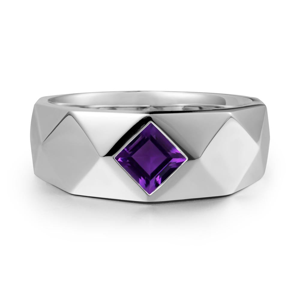 Simple Men Princess Cut Amethyst Ring - LUO Jewelry #metal_sterling silver