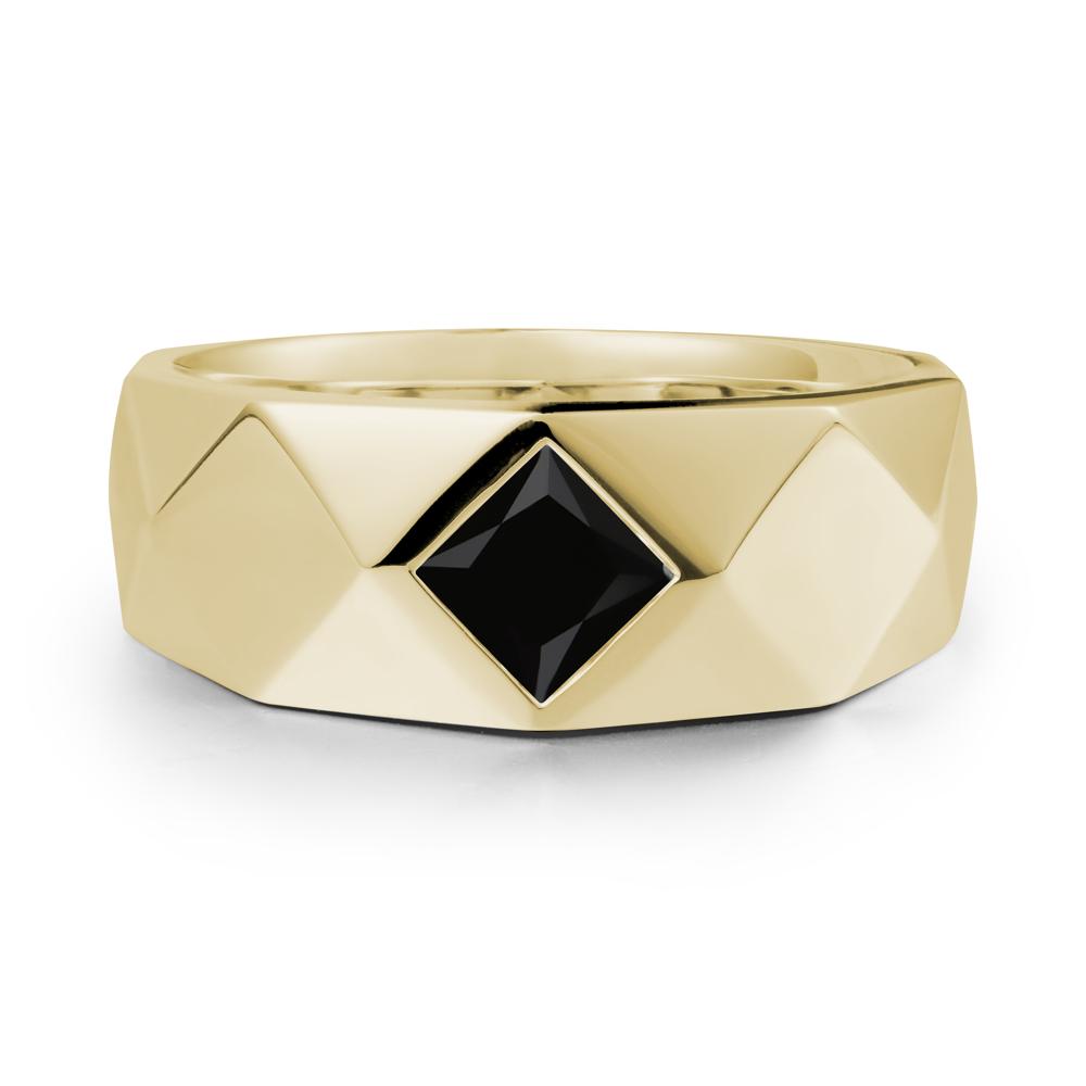 Wide Band Multi-Faceted Black Spinel Ring - LUO Jewelry #metal_14k yellow gold