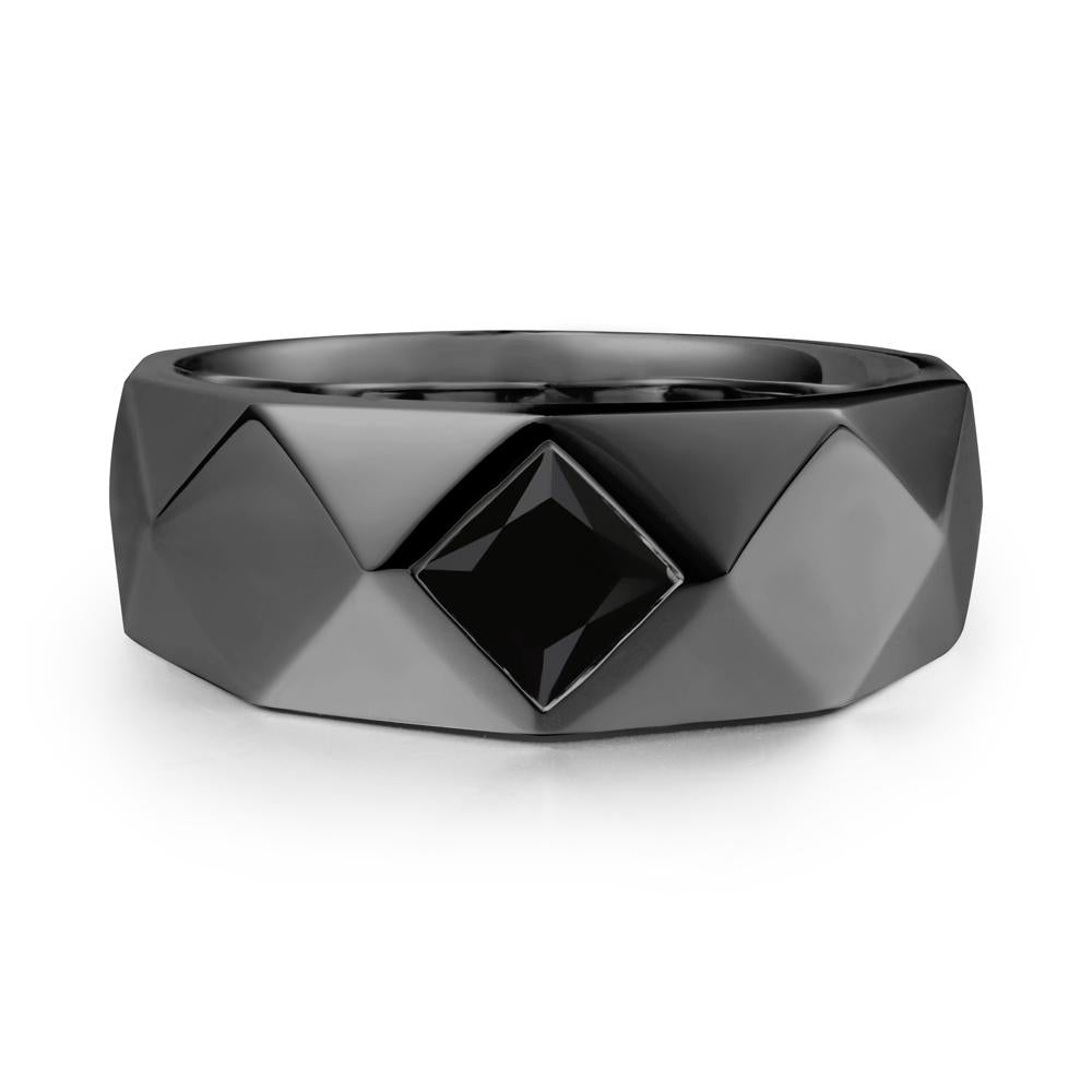 Wide Band Multi-Faceted Black Spinel Ring - LUO Jewelry #metal_black finish sterling silver