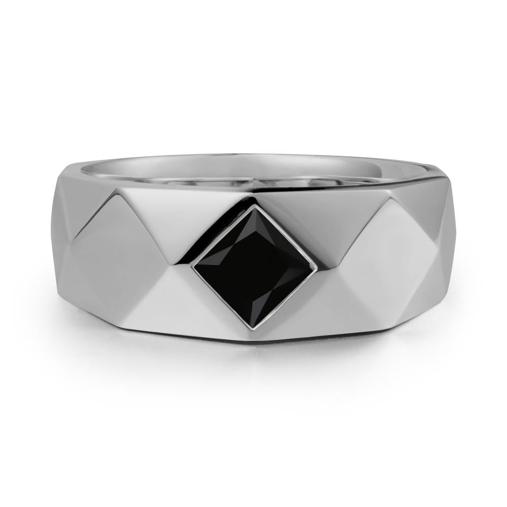 Wide Band Multi-Faceted Black Spinel Ring - LUO Jewelry #metal_platinum