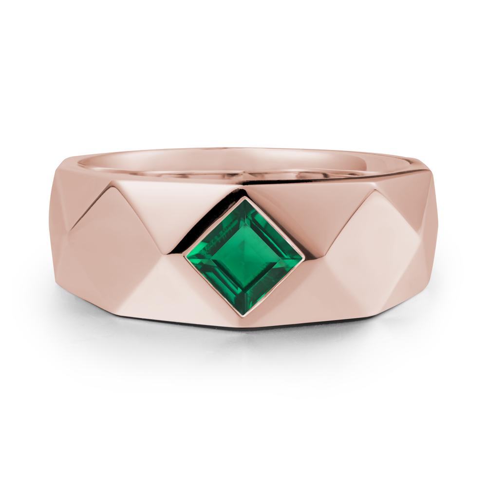 Simple Men Princess Cut Emerald Ring - LUO Jewelry #metal_14k rose gold