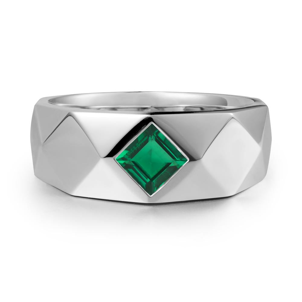 Simple Men Princess Cut Emerald Ring - LUO Jewelry #metal_14k white gold
