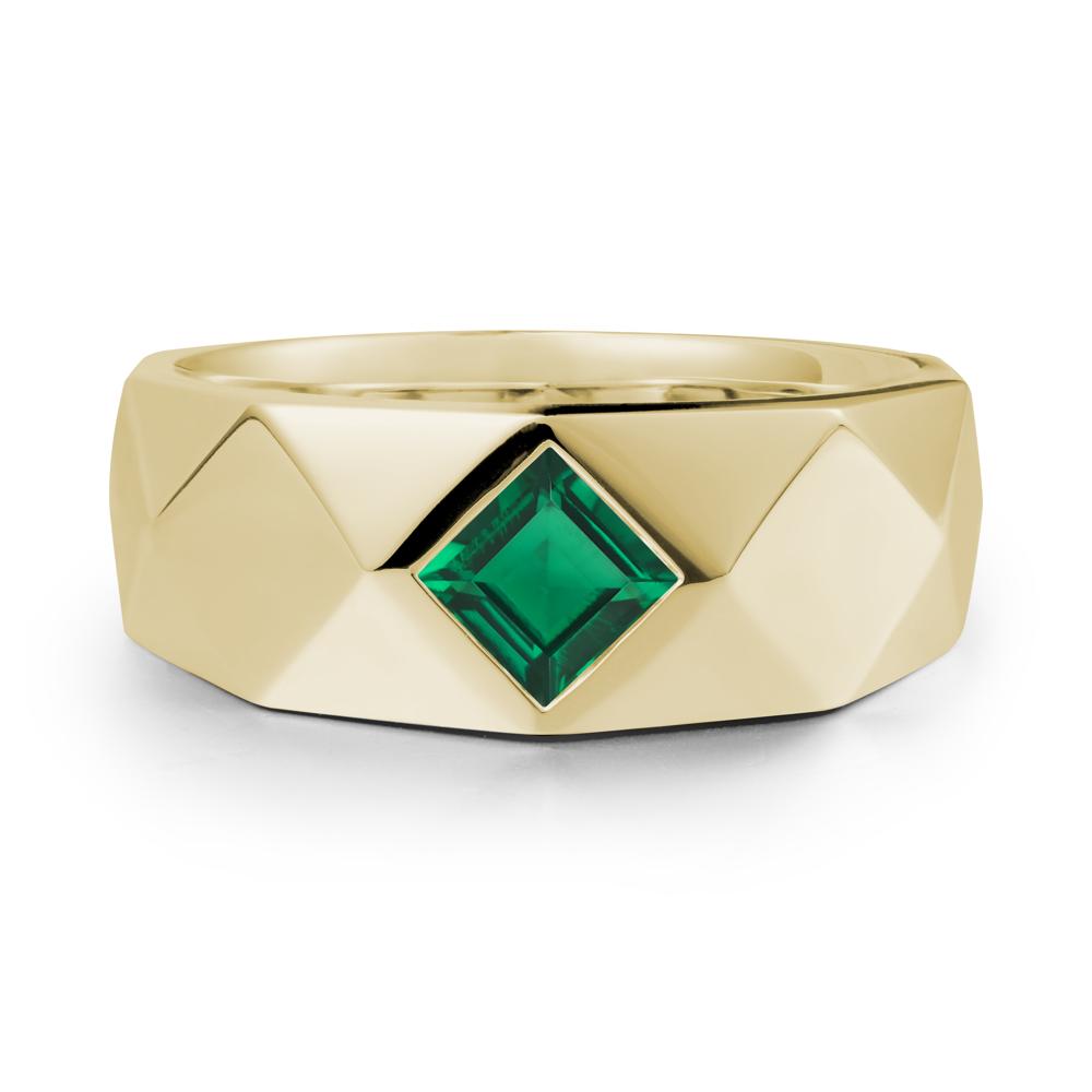 Simple Men Princess Cut Emerald Ring - LUO Jewelry #metal_14k yellow gold