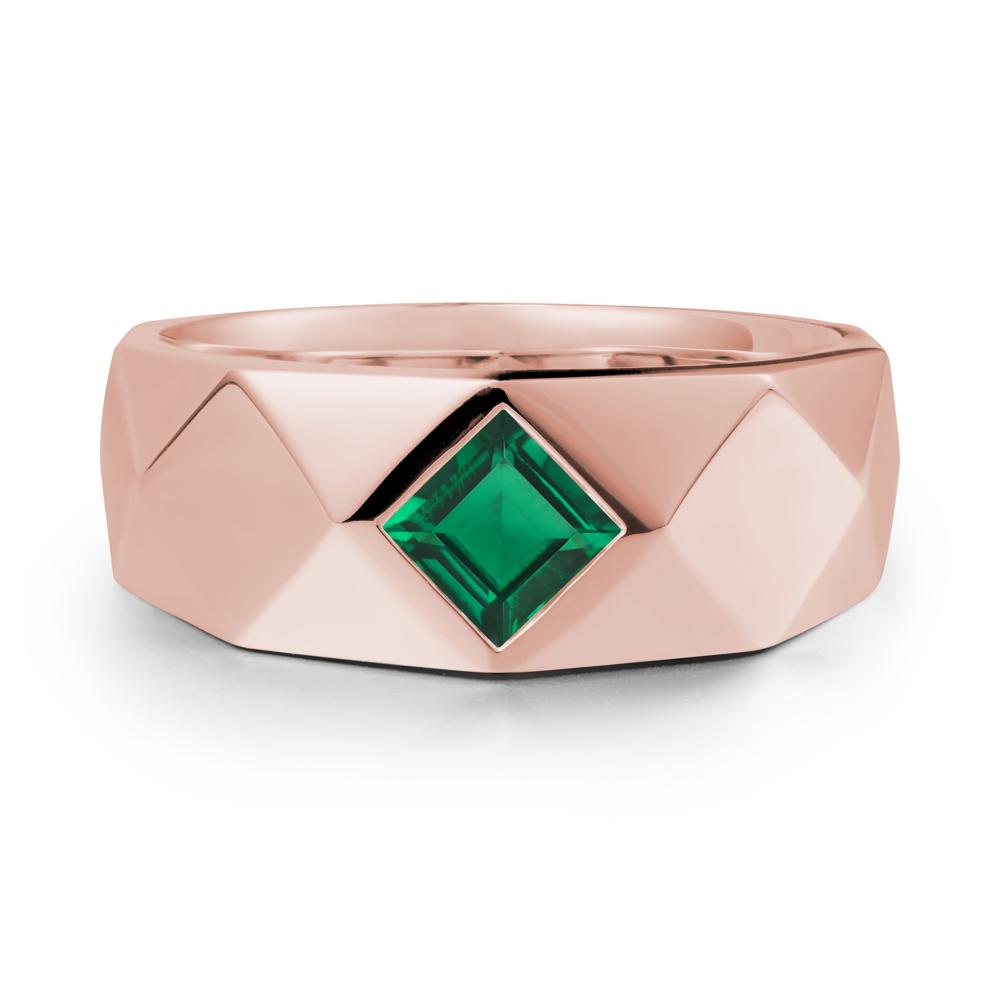 Simple Men Princess Cut Emerald Ring - LUO Jewelry #metal_18k rose gold