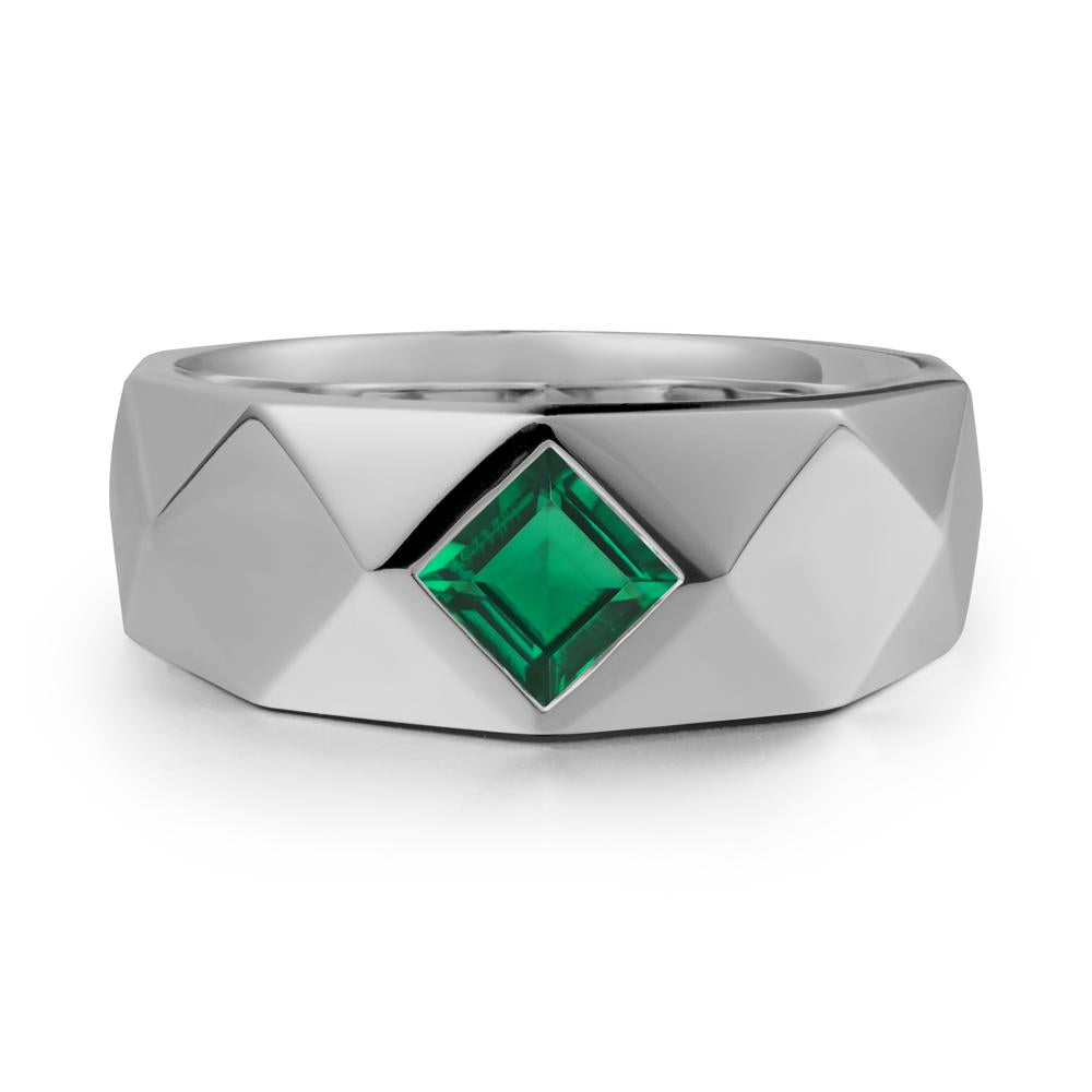 Simple Men Princess Cut Emerald Ring - LUO Jewelry #metal_platinum