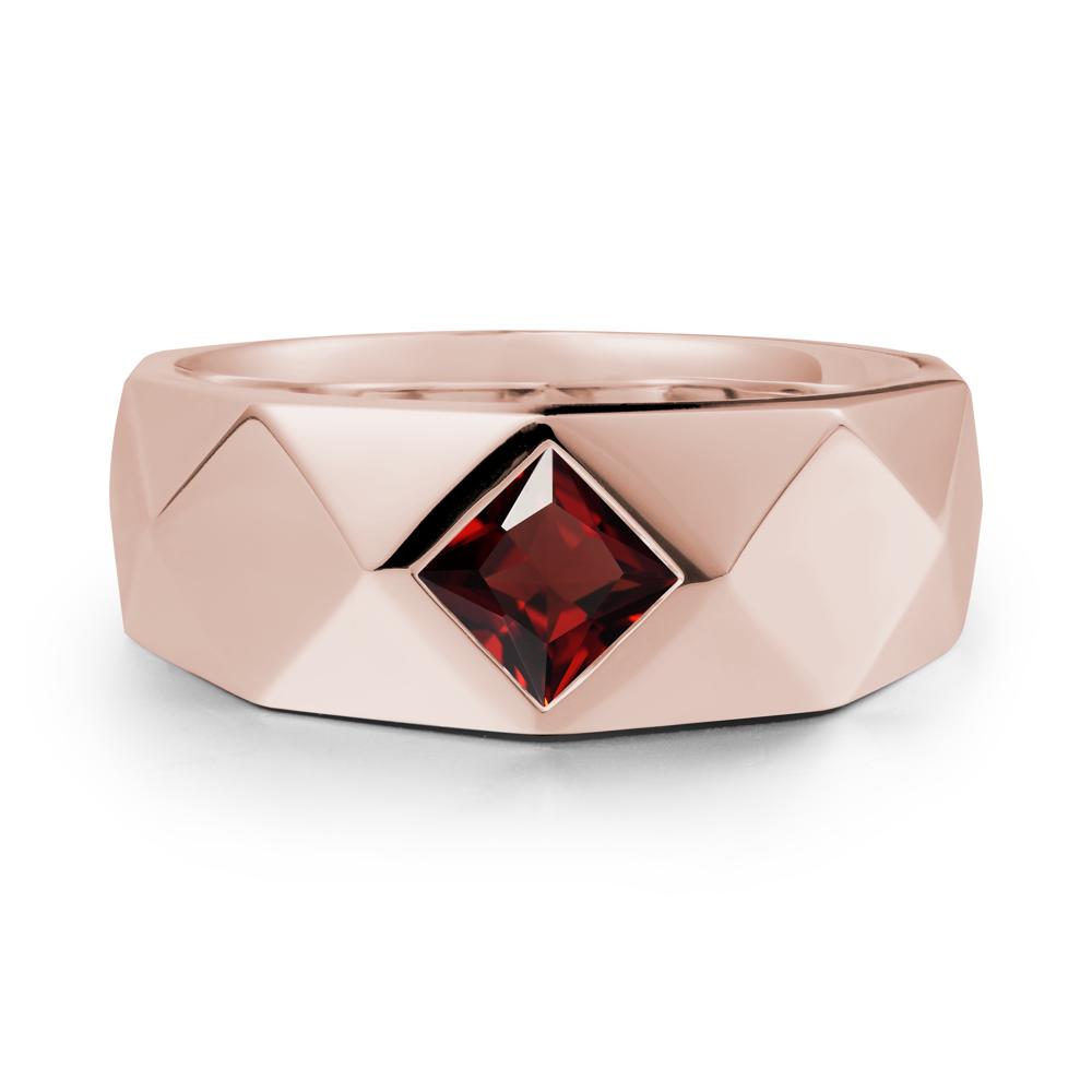 Wide Band Geometric Garnet Ring - LUO Jewelry #metal_14k rose gold