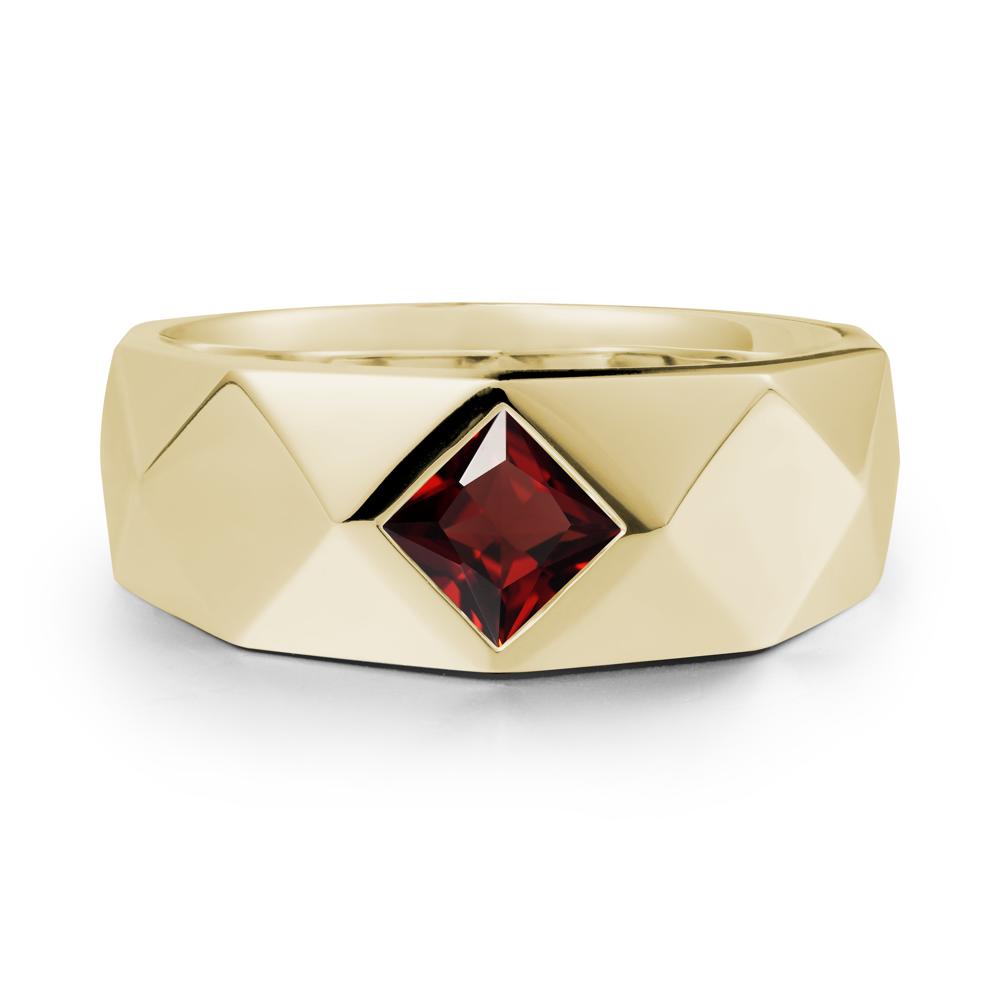 Wide Band Geometric Garnet Ring - LUO Jewelry #metal_14k yellow gold