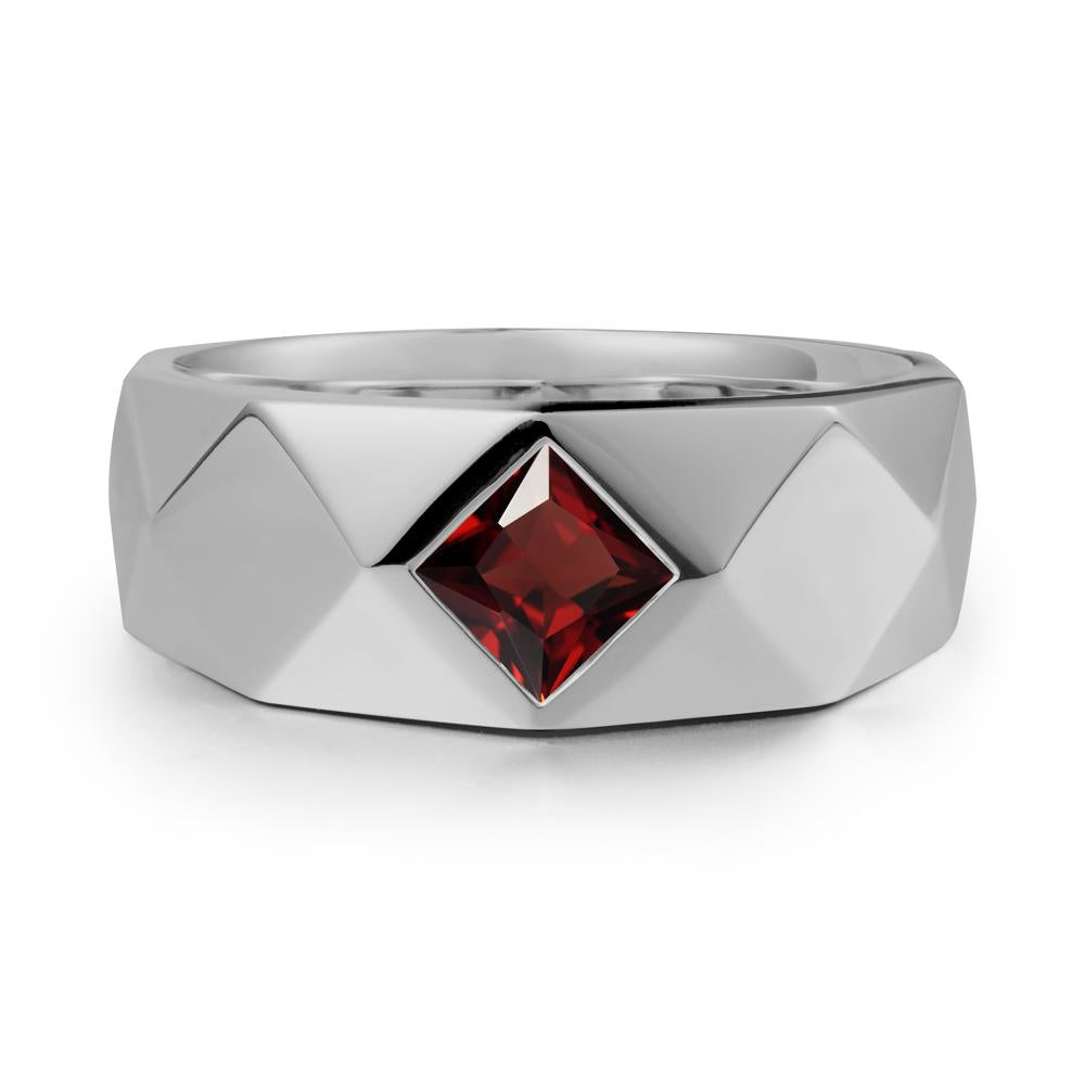 Wide Band Geometric Garnet Ring - LUO Jewelry #metal_platinum