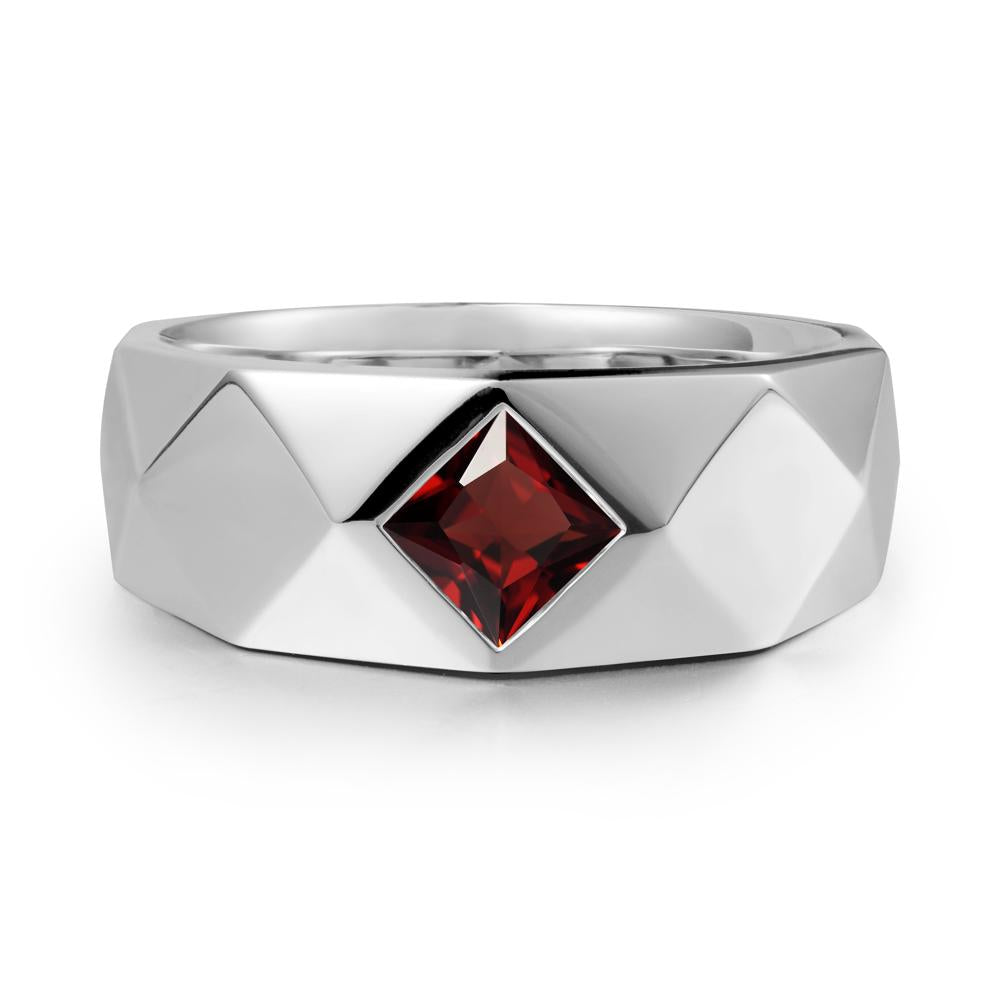 Wide Band Geometric Garnet Ring - LUO Jewelry #metal_sterling silver