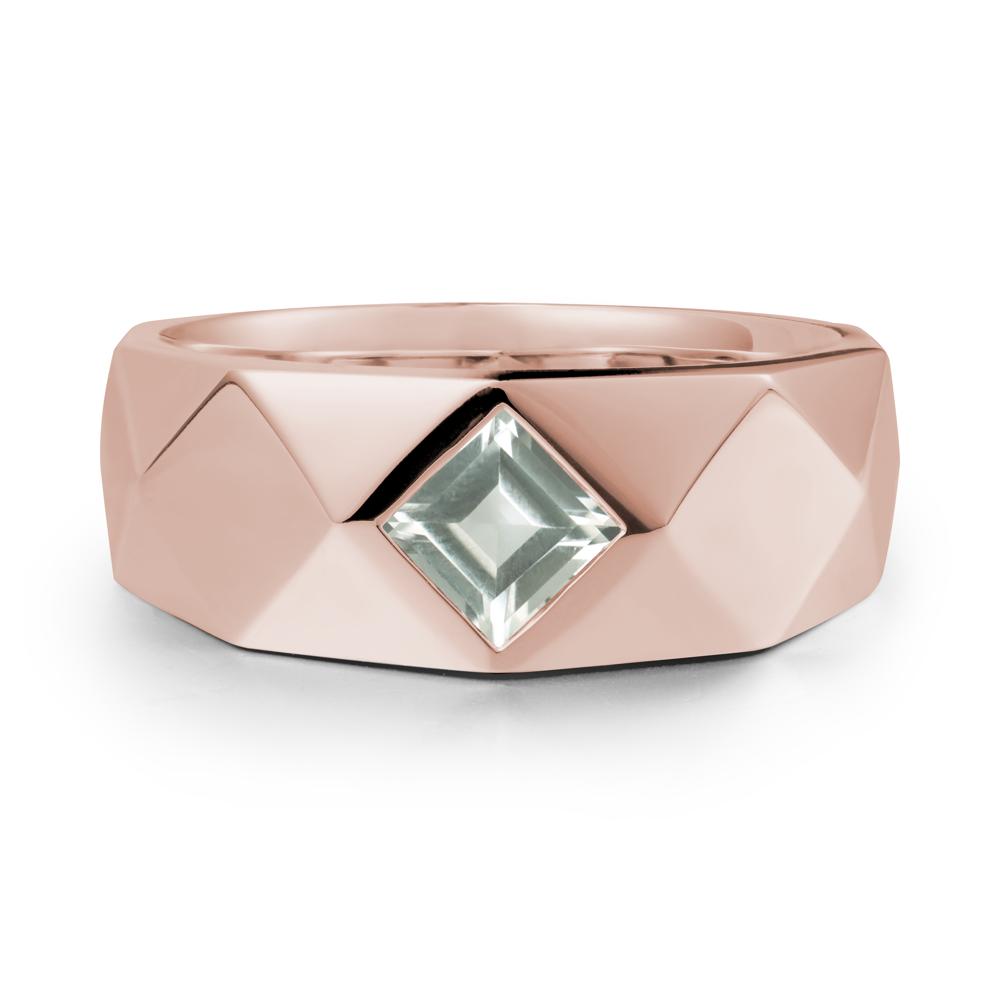 Wide Band Multi-Faceted Green Amethyst Ring - LUO Jewelry #metal_14k rose gold