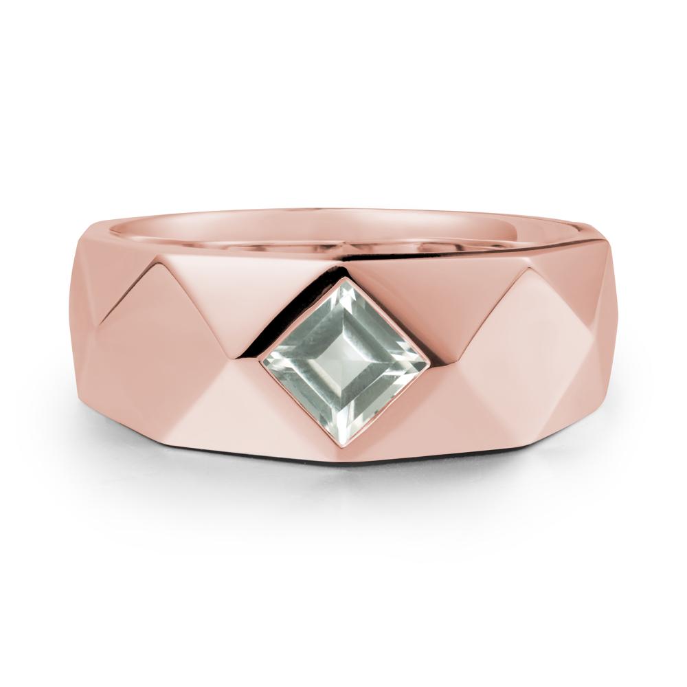Wide Band Multi-Faceted Green Amethyst Ring - LUO Jewelry #metal_18k rose gold