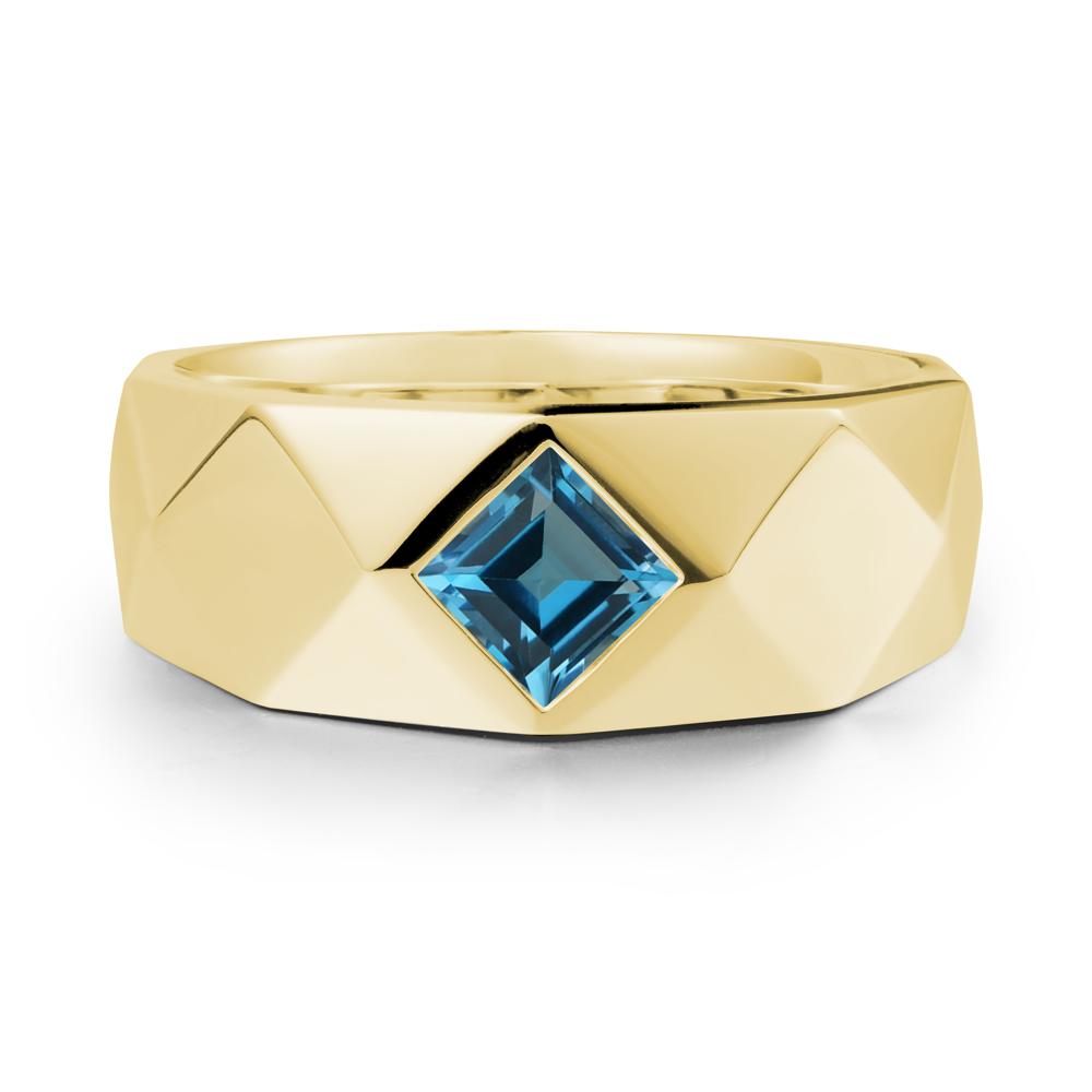 Simple Men Princess Cut London Blue Topaz Ring - LUO Jewelry #metal_18k yellow gold