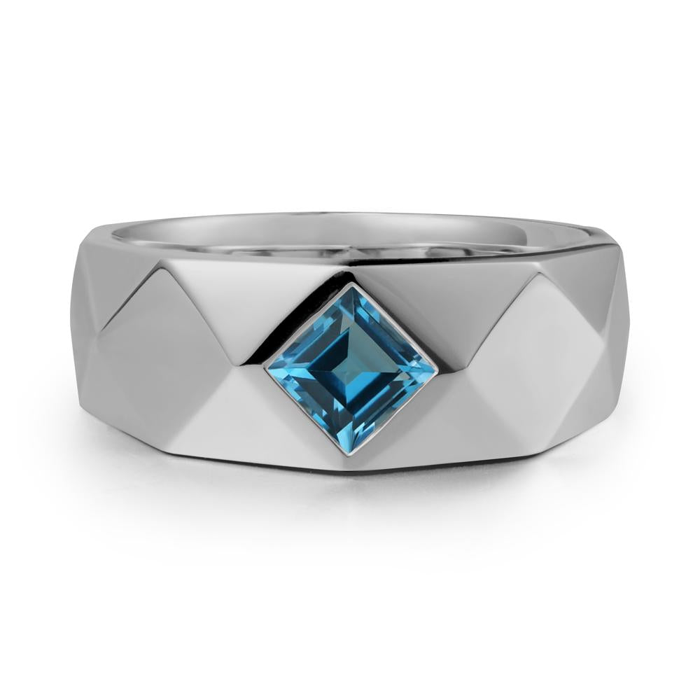 Simple Men Princess Cut London Blue Topaz Ring - LUO Jewelry #metal_platinum