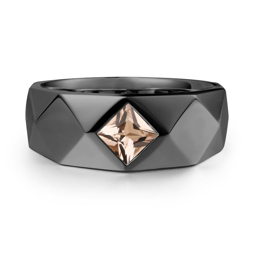 Wide Band Geometric Morganite Ring - LUO Jewelry #metal_black finish sterling silver