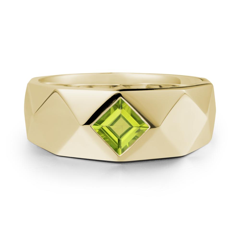 Wide Band Multi-Faceted Peridot Ring - LUO Jewelry #metal_14k yellow gold