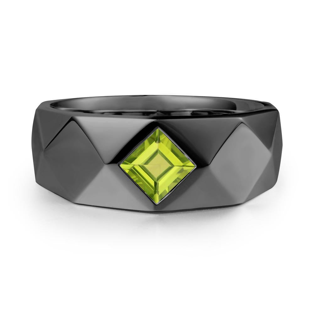 Wide Band Multi-Faceted Peridot Ring - LUO Jewelry #metal_black finish sterling silver