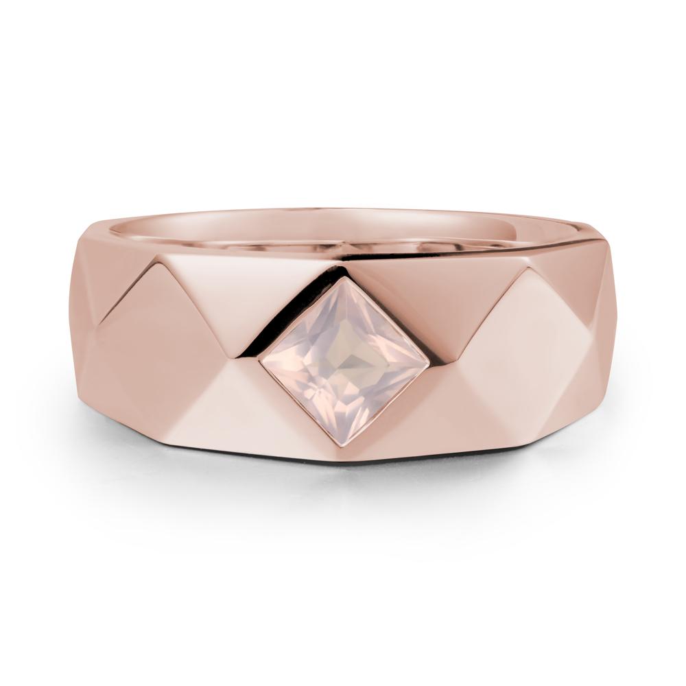 Simple Men Princess Cut Rose Quartz Ring - LUO Jewelry #metal_14k rose gold