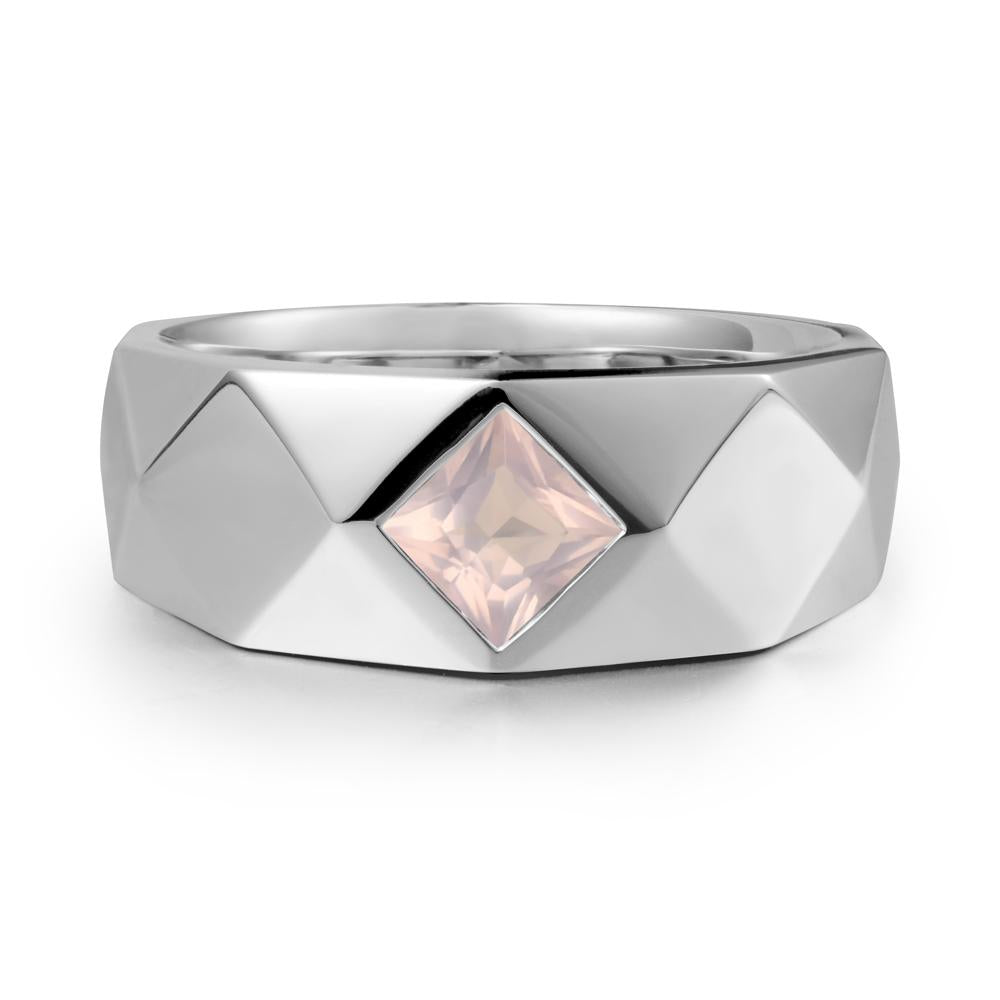 Simple Men Princess Cut Rose Quartz Ring - LUO Jewelry #metal_14k white gold