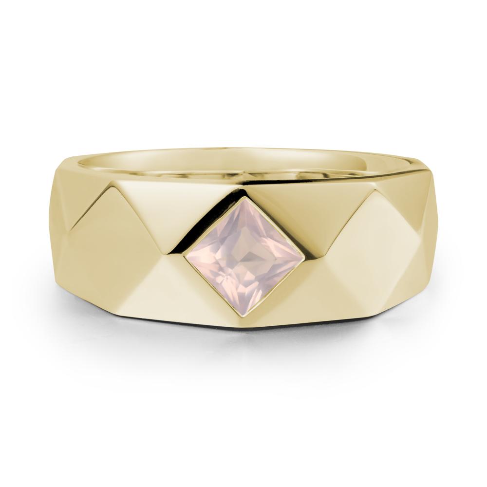Simple Men Princess Cut Rose Quartz Ring - LUO Jewelry #metal_14k yellow gold