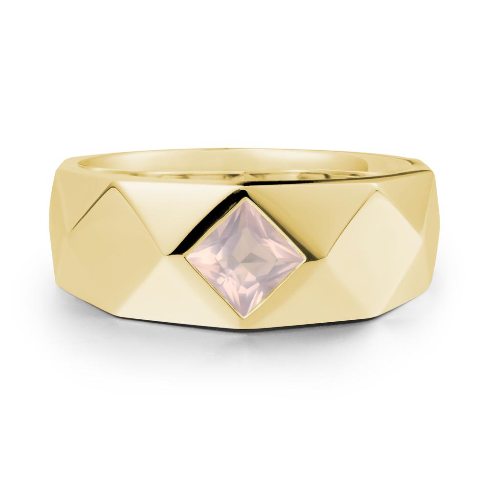 Simple Men Princess Cut Rose Quartz Ring - LUO Jewelry #metal_18k yellow gold