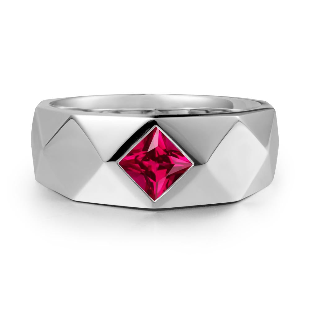 Wide Band Geometric Ruby Ring - LUO Jewelry #metal_14k white gold