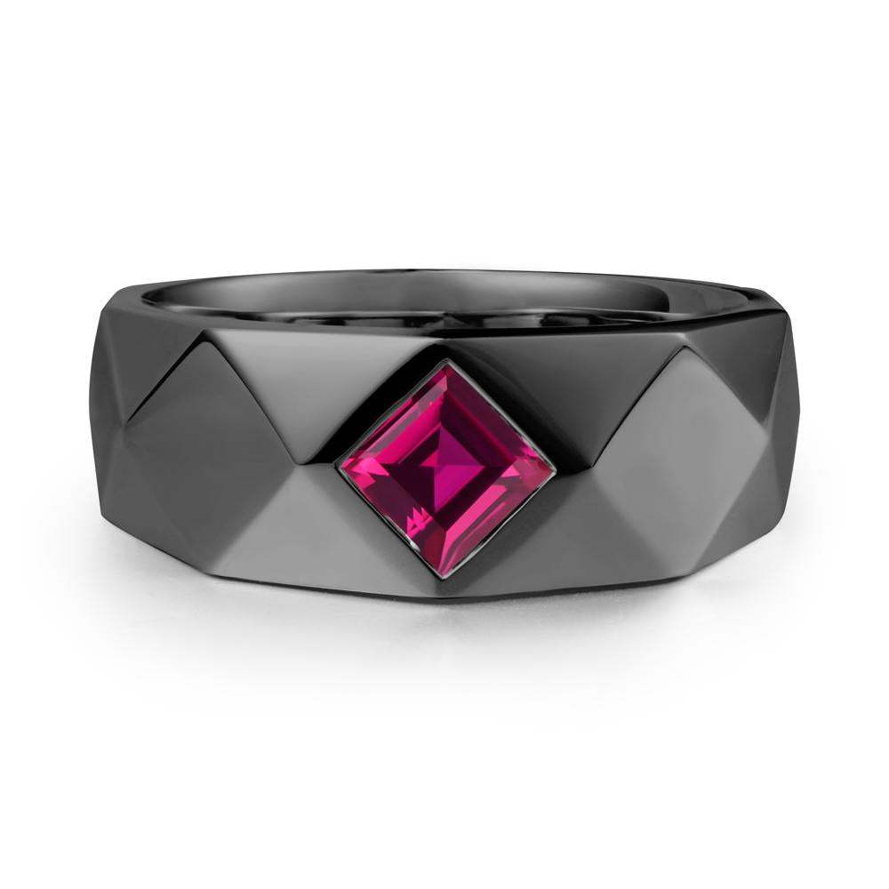 Wide Band Geometric Ruby Ring - LUO Jewelry #metal_black finish sterling silver