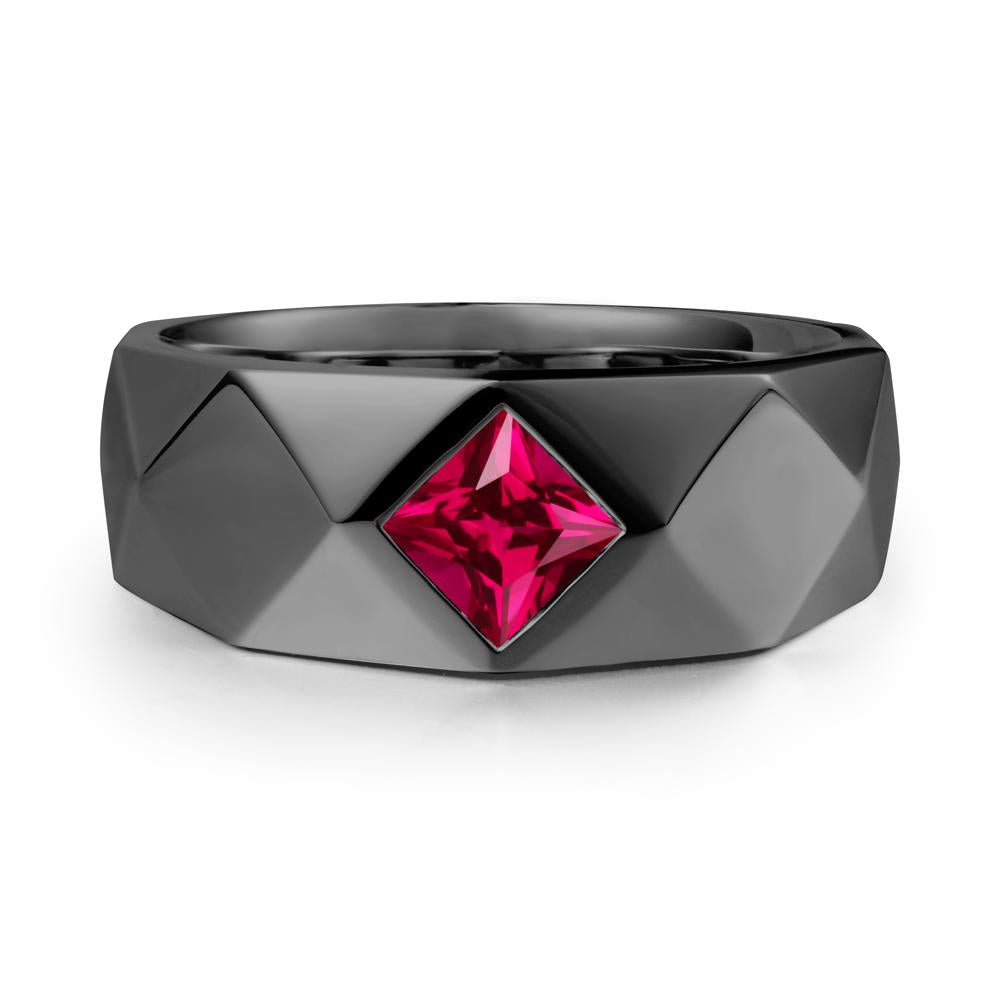 Wide Band Geometric Ruby Ring - LUO Jewelry #metal_black finish sterling silver