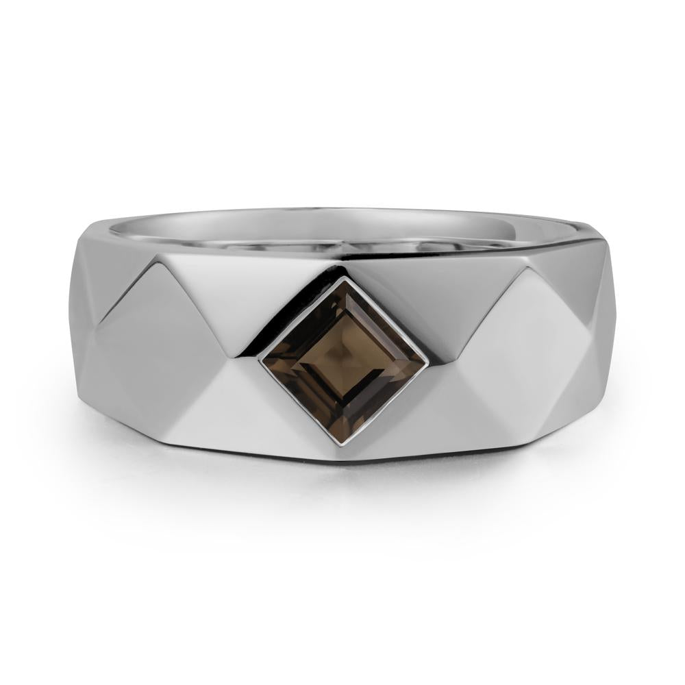 Simple Men Princess Cut Smoky Quartz Ring - LUO Jewelry #metal_platinum