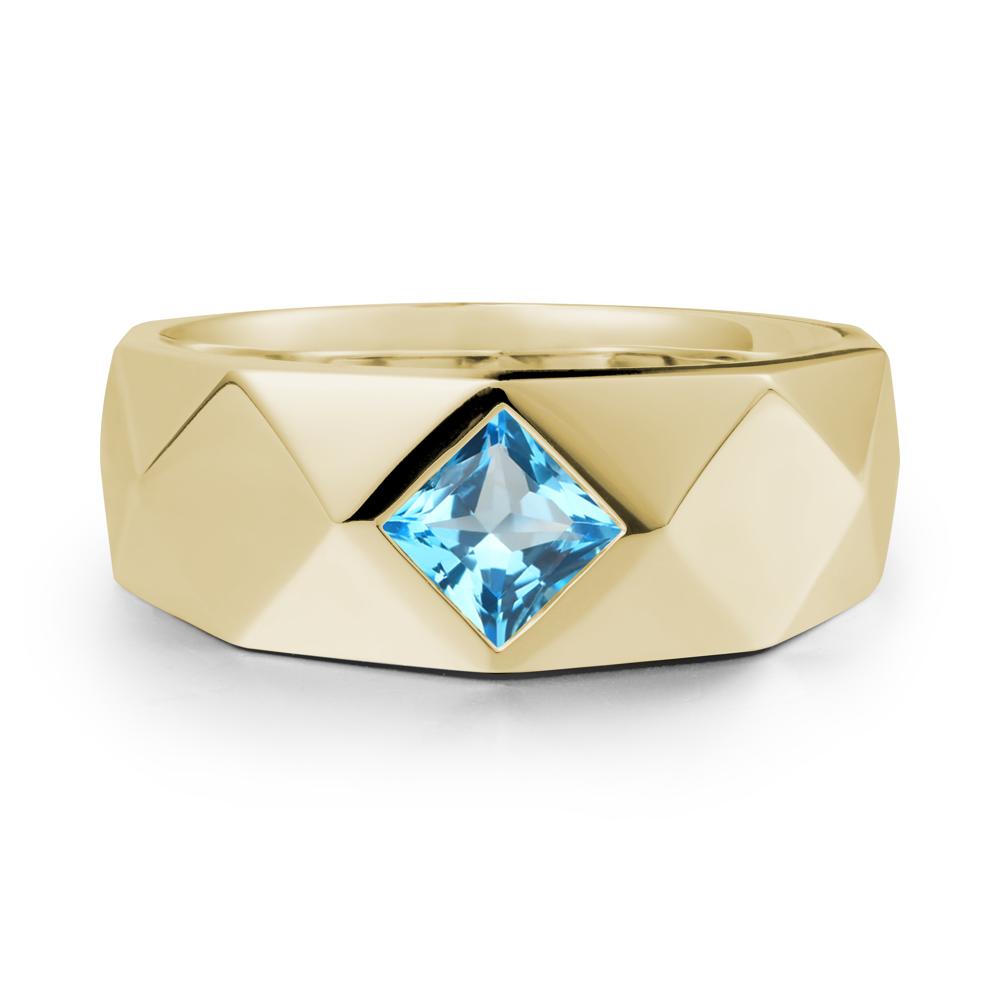 Wide Band Geometric Swiss Blue Topaz Ring - LUO Jewelry #metal_14k yellow gold