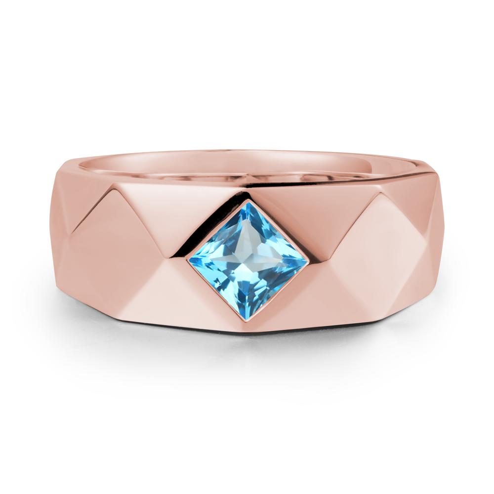 Wide Band Geometric Swiss Blue Topaz Ring - LUO Jewelry #metal_18k rose gold