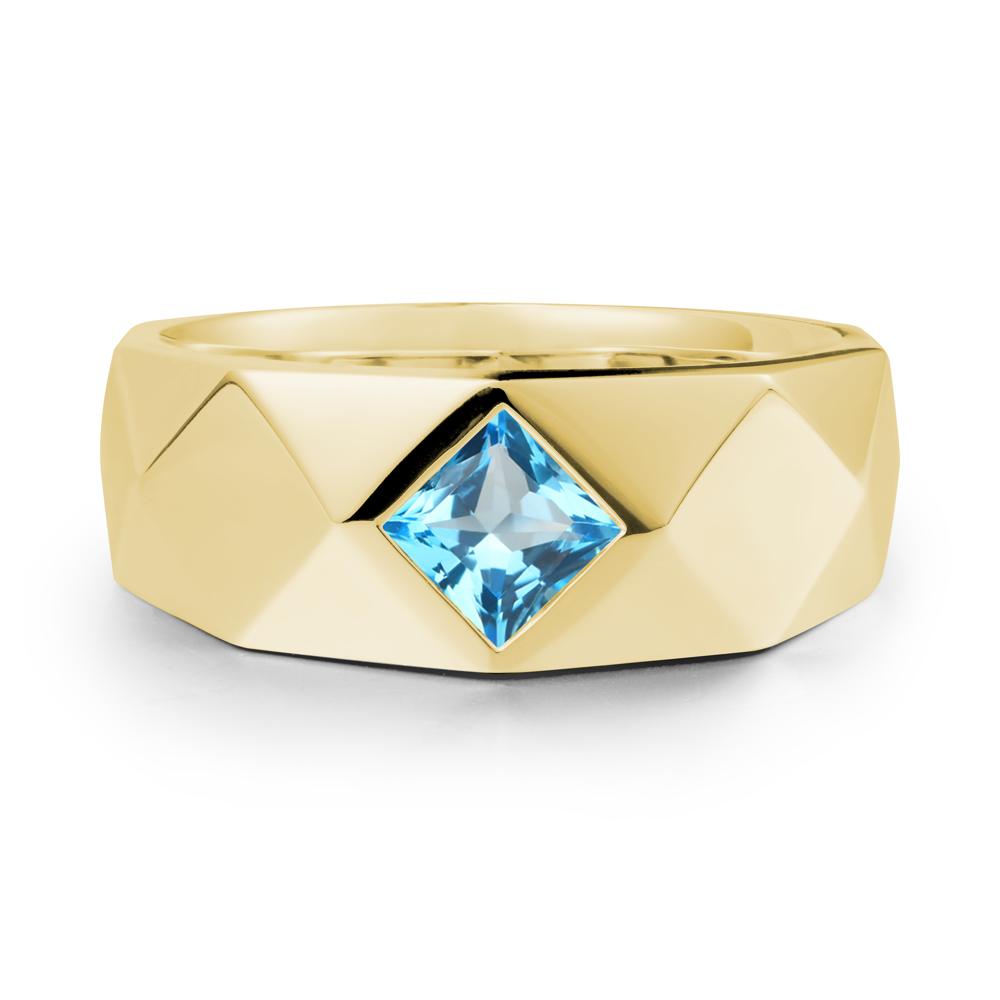 Wide Band Geometric Swiss Blue Topaz Ring - LUO Jewelry #metal_18k yellow gold