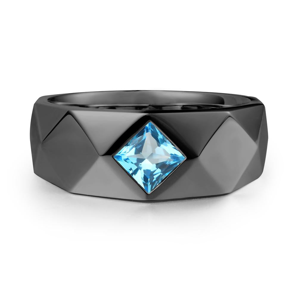 Wide Band Geometric Swiss Blue Topaz Ring - LUO Jewelry #metal_black finish sterling silver