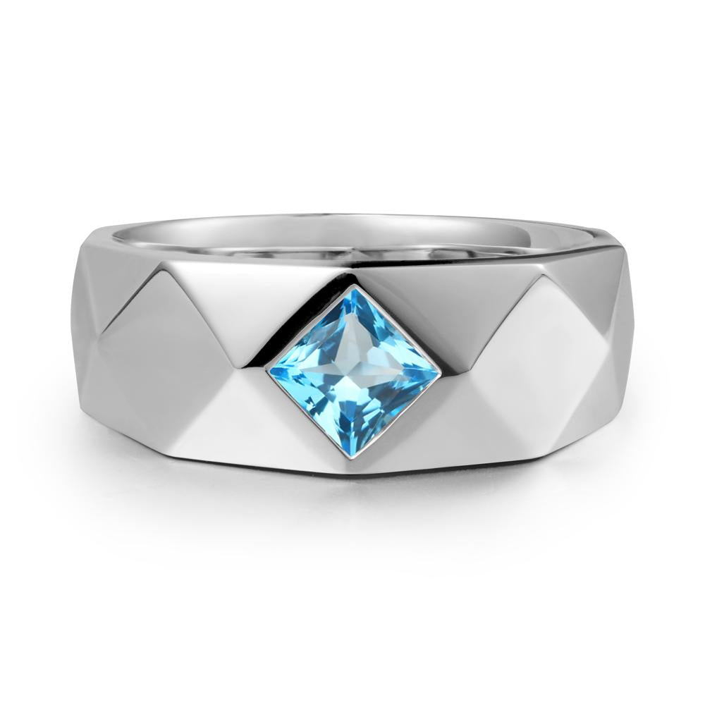 Wide Band Geometric Swiss Blue Topaz Ring - LUO Jewelry #metal_sterling silver
