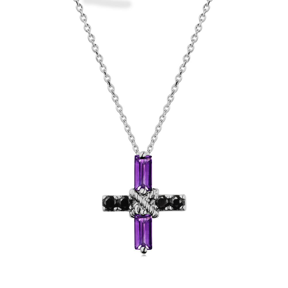 Baguette Amethyst and Black Spinel Green Cross Necklace - LUO Jewelry #metal_platinum