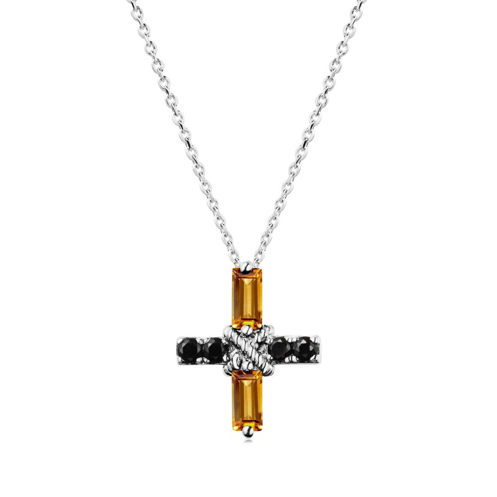 Baguette Citrine and Black Spinel Green Cross Necklace - LUO Jewelry #metal_18k white gold