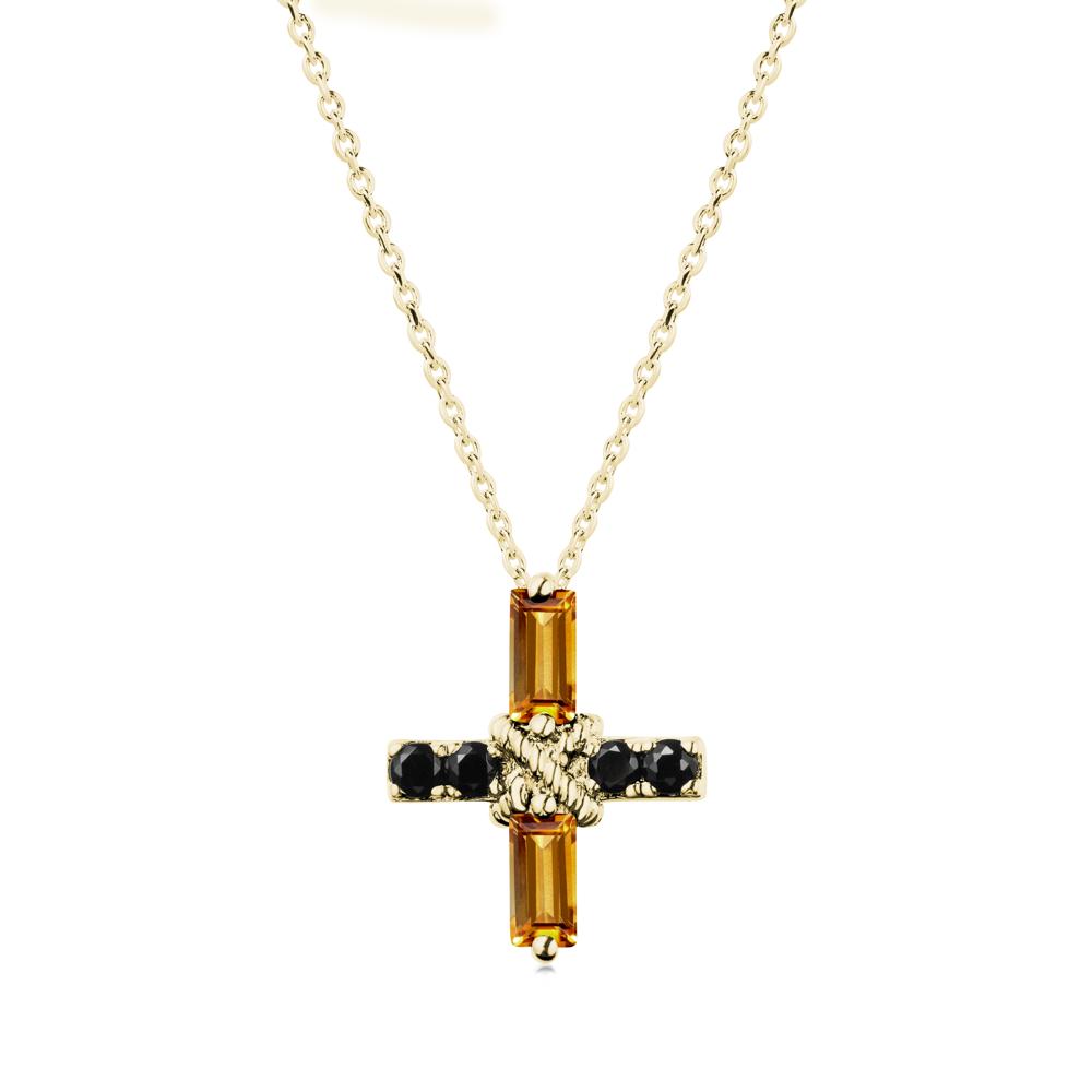 Baguette Citrine and Black Spinel Green Cross Necklace - LUO Jewelry #metal_18k yellow gold