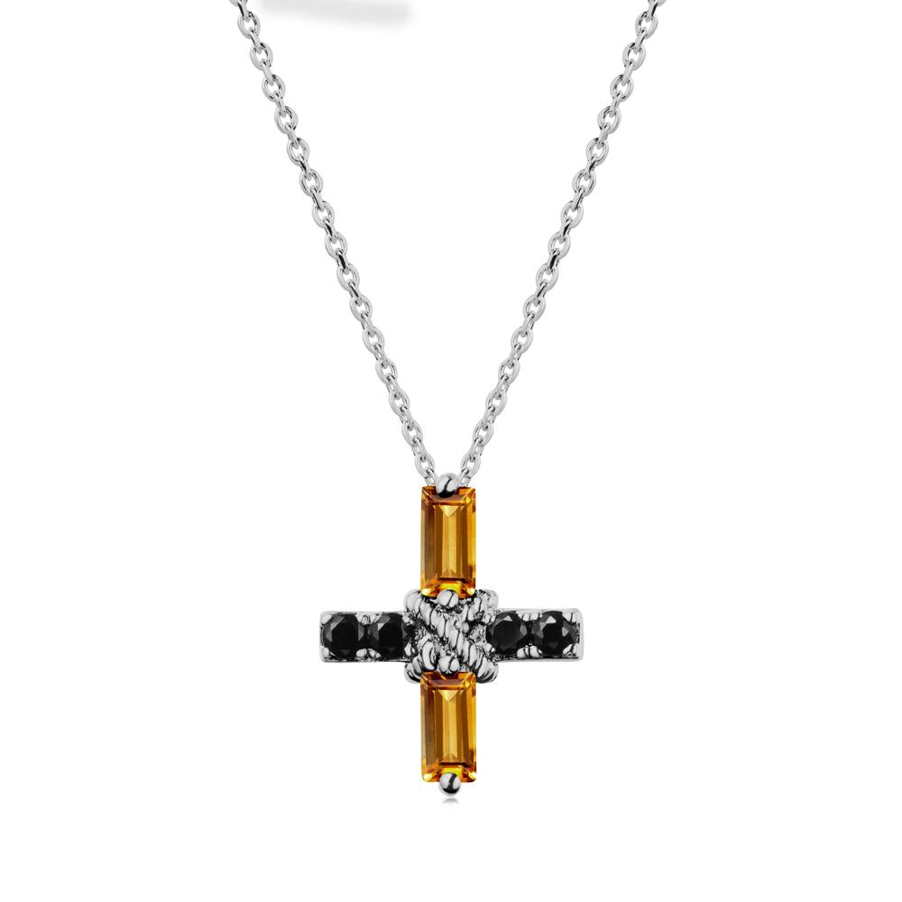 Baguette Citrine and Black Spinel Green Cross Necklace - LUO Jewelry #metal_platinum