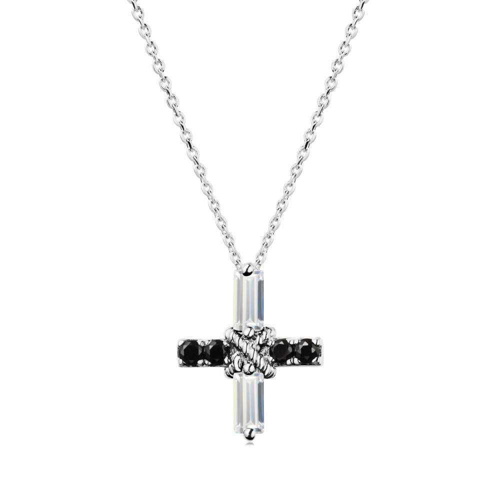 Baguette Cubic Zirconia and Black Spinel Green Cross Necklace - LUO Jewelry #metal_sterling silver