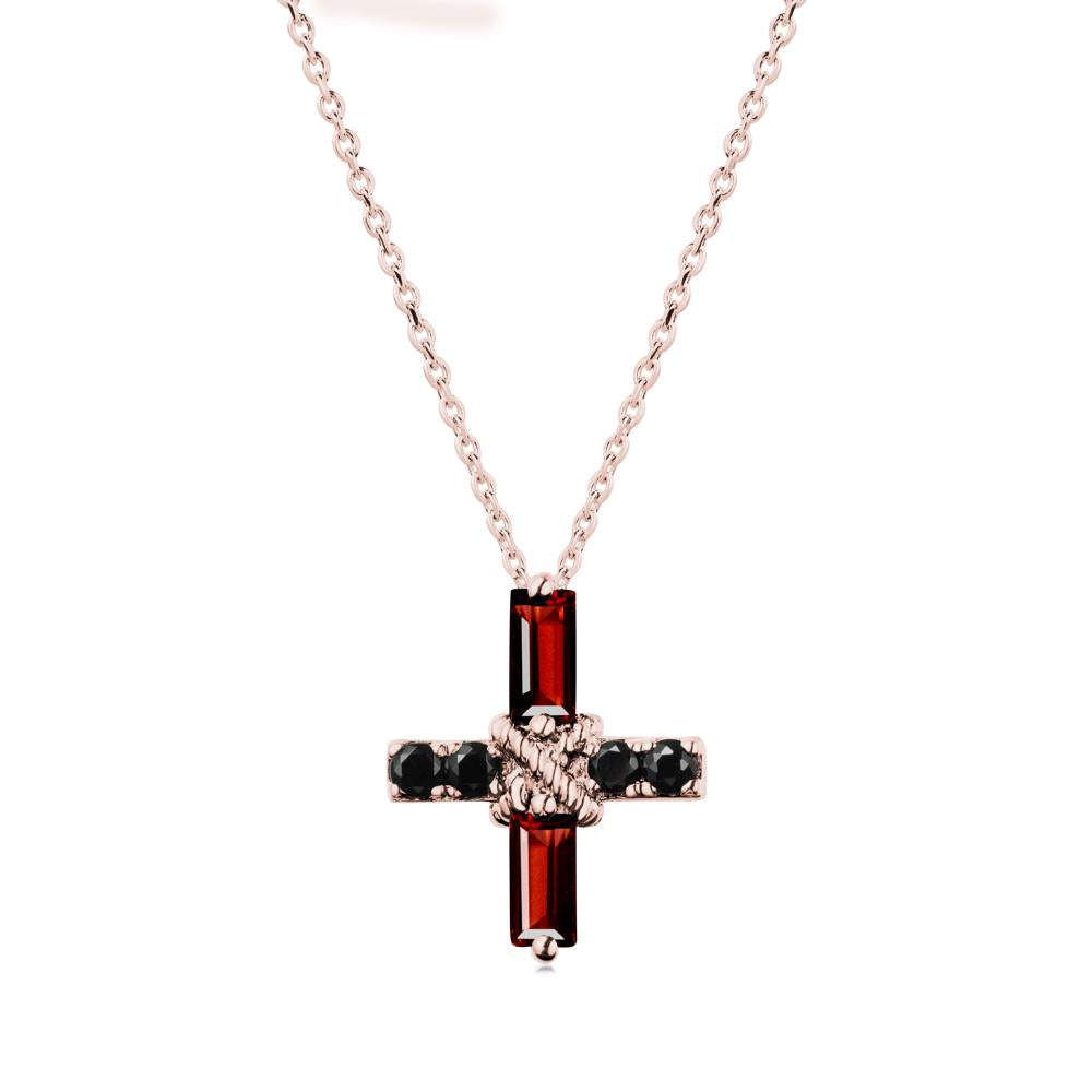Baguette Garnet and Black Spinel Green Cross Necklace - LUO Jewelry #metal_18k rose gold