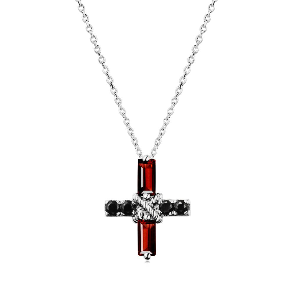Baguette Garnet and Black Spinel Green Cross Necklace - LUO Jewelry #metal_sterling silver